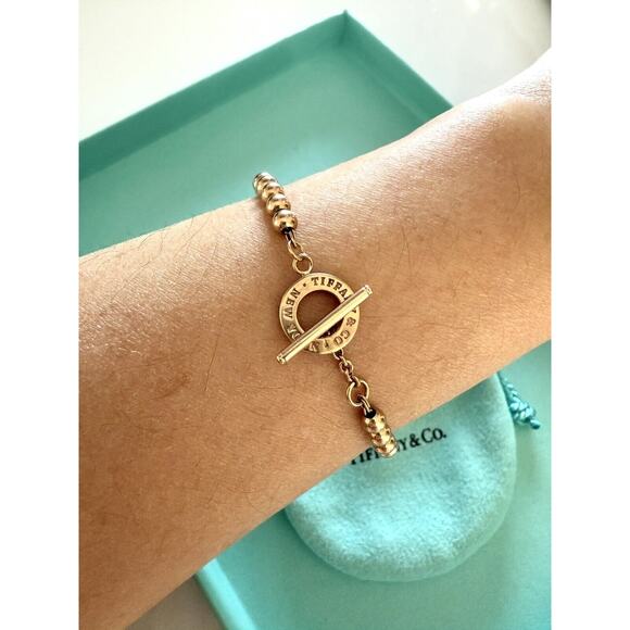 RARE Tiffany & Co. Rubedo Metal Rose Gold Color Ball Bead Toggle Chain Bracelet - Picture 3 of 12